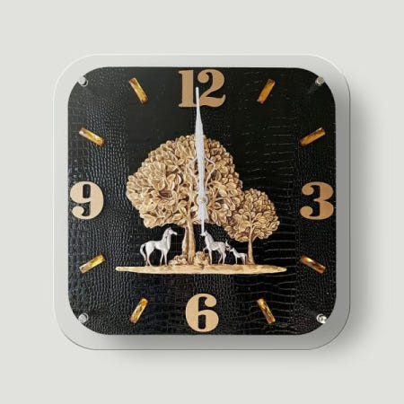 에떼르노 우드벽시계 생명수 블랙 네모 백마 인테리어 무소음 벽걸이 시계