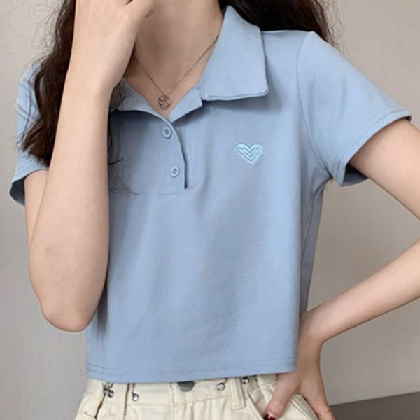 데일리 여성 크롭 티 캐주얼 반팔 티 티셔츠 소매티 카라 - 상품 이미지