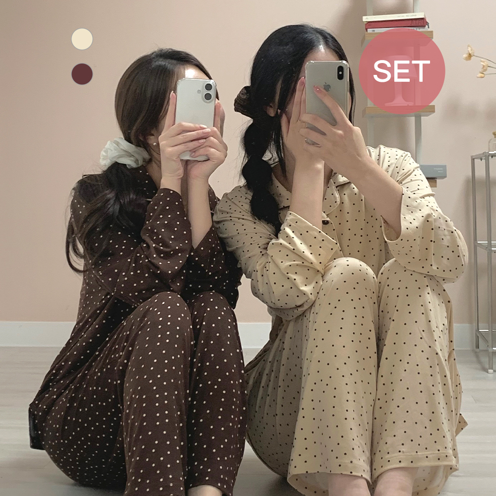 [N배송] 피치기모 도트 공용 파자마세트 이미지 7