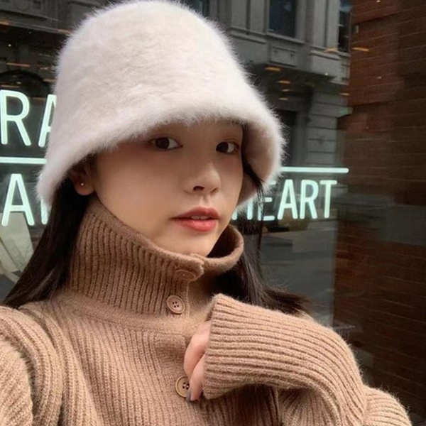 푹신한 여성 버킷 햇 데일리버킷 앙고라 버킷 햇 따뜻한 겨울 - 상품 이미지