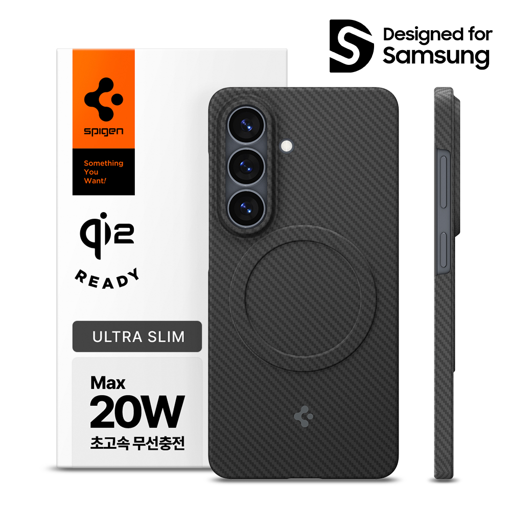 Qi2 20W 인증 갤럭시 맥세이프 케이스 초슬림 카본 에어스킨아라미드 맥핏 갤럭시S26 플러스, 아라미드, 블랙 이미지 1