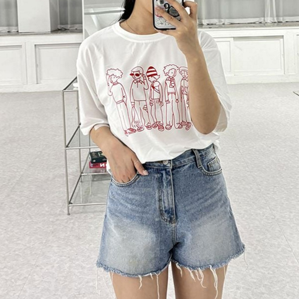 프린팅 여성 반팔 티셔츠 라운드 여성 루즈핏 티셔츠 박시핏 그래픽 - 상품 이미지