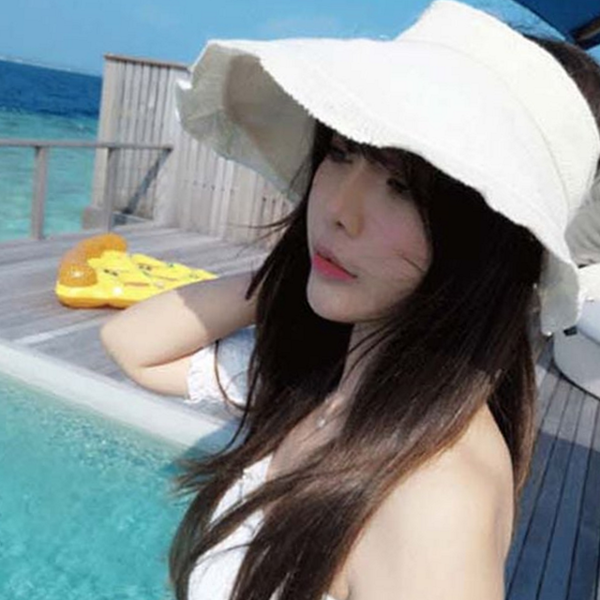 와이드챙 린넨 모자 라피아 여름 모자 여행 휴가 - 상품 이미지