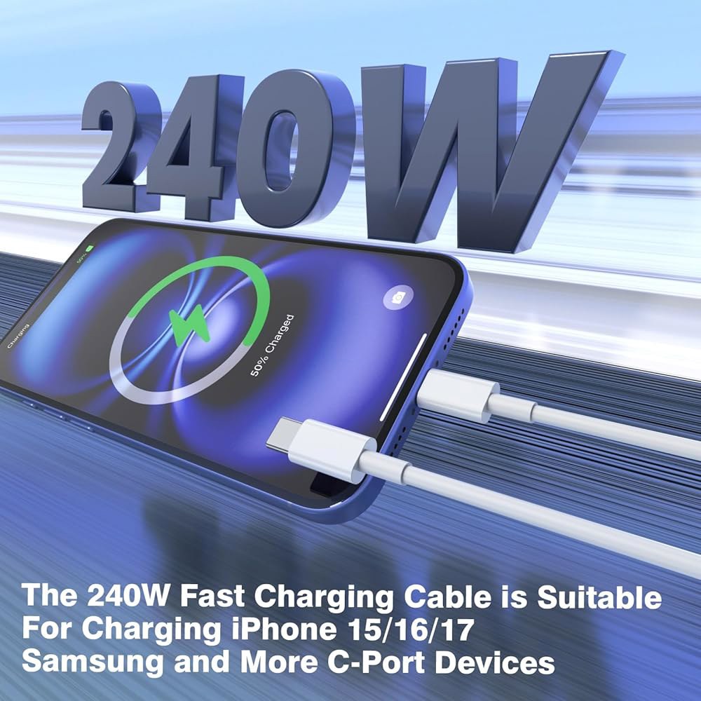 QZIIW USB C to 케이블, 240W 고속 충전 3팩 [3/6/10FT] 타입 충전기 코드, 17 16 15 프로 맥스 삼성 S25 S24 노트북 맥북 스위치 스팀 덱 등. - 상세 이미지 2