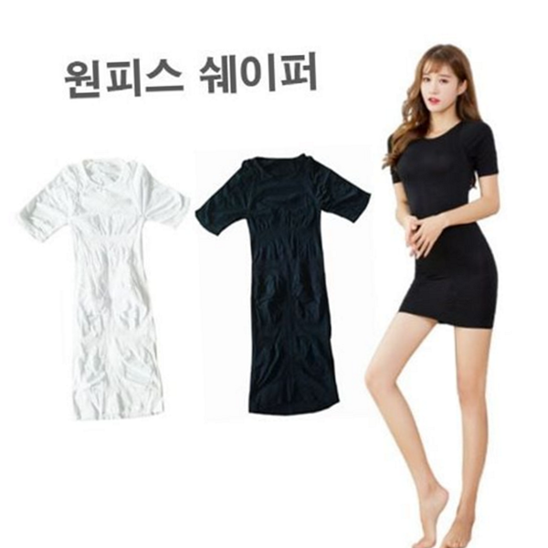 원피스형 여성 원피스 쉐이퍼 바디라인 반팔 원피스 쉐이퍼 바디쉐이퍼 일상룩 - 상품 이미지