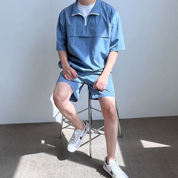 오버핏 반팔 반바지 상하의 남성 아노락 트레이닝 세트 여름 - 상품 이미지