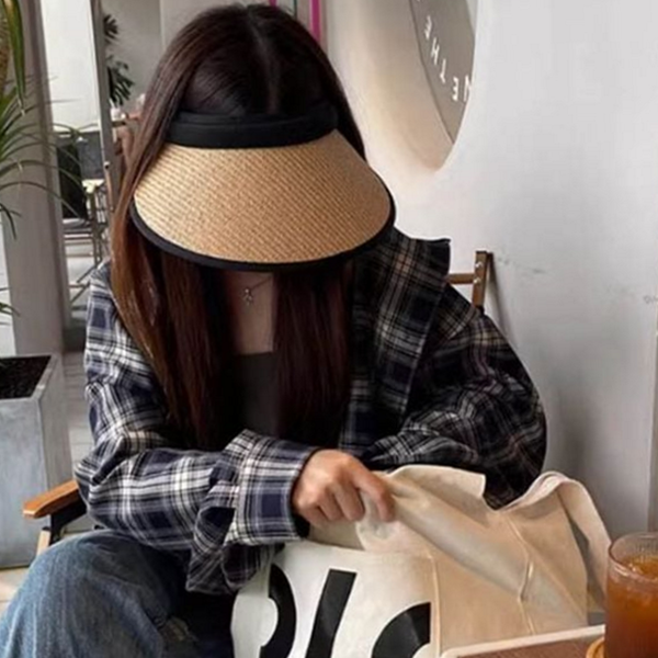 접이식 밀짚 썬 캡 와이드 여름 썬 캡 데일리 휴가철 - 상품 이미지