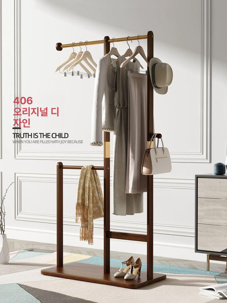 간이 행거 원목 드레스룸 옷걸이 선반 스탠드 옷정리 이동식 우드 옷장 나무 커피색 수입 - 상세 이미지 4