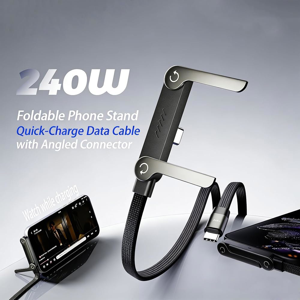 HOSYH 240W 인비저블 스탠드 고속 충전 케이블, USB C to 플랫 90도 각도, 사이드 폰 타입 충전기 코드(4.9FT), 17 시리즈(블랙)와 호환 가능 2 - 상세 이미지 3
