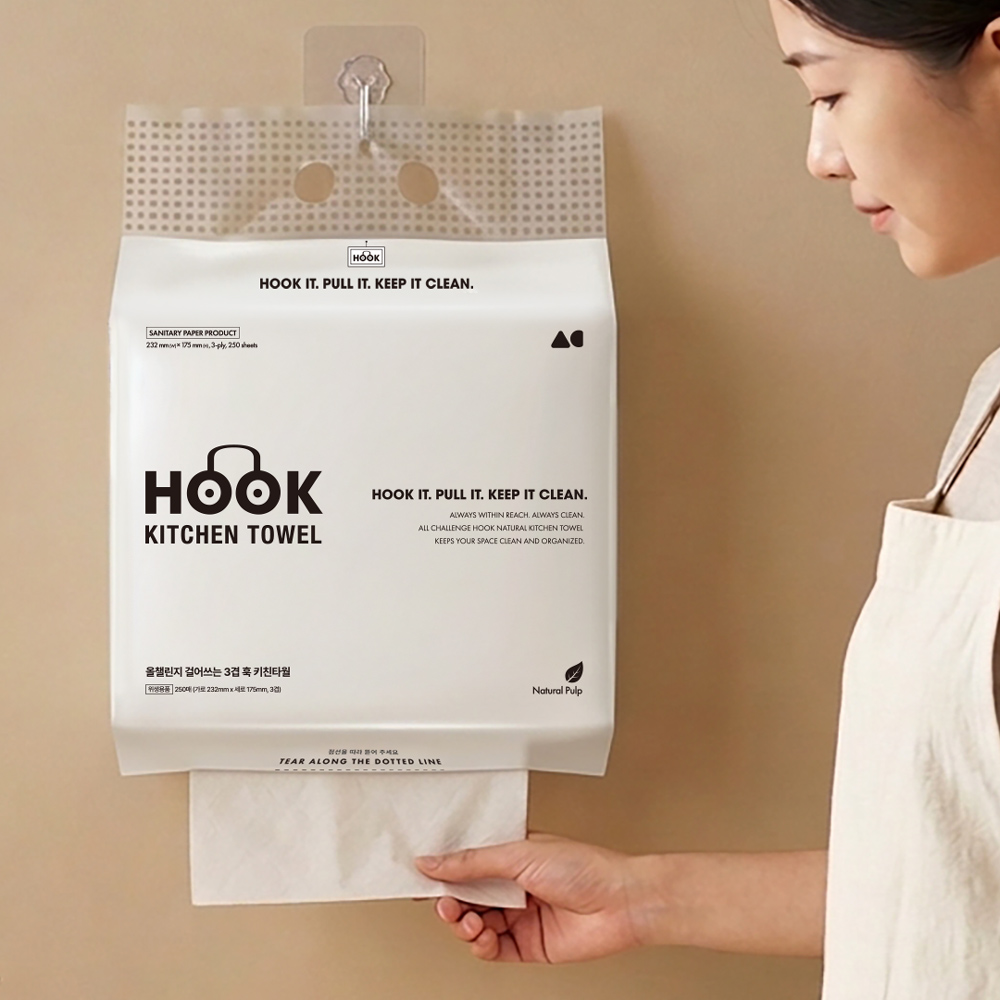 올챌린지 걸어쓰는 3겹 훅 키친타올 250매 4개입 - 상세 이미지 2