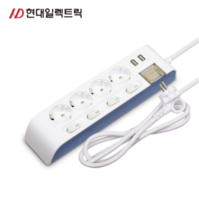 개별 USB 멀티탭 4구 콘센트 1.5M 과부하차단 국산 현대멀티탭 - 상품 이미지