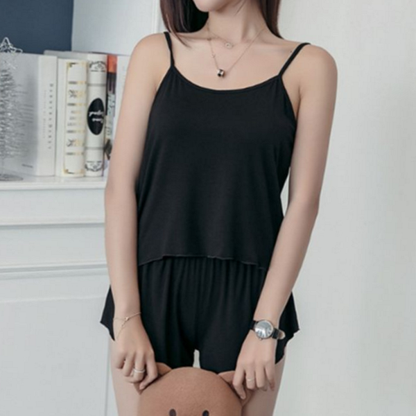 폴리에스터 여성 여름 파자마 캐미솔 여성 여름 잠옷 반바지 나시 - 상품 이미지