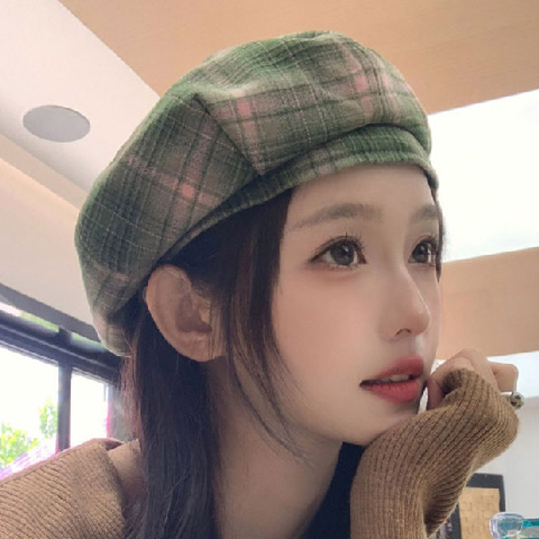 클래식 체크 베레모 데일리 여성 베레모 빈티지 가을 - 상품 이미지