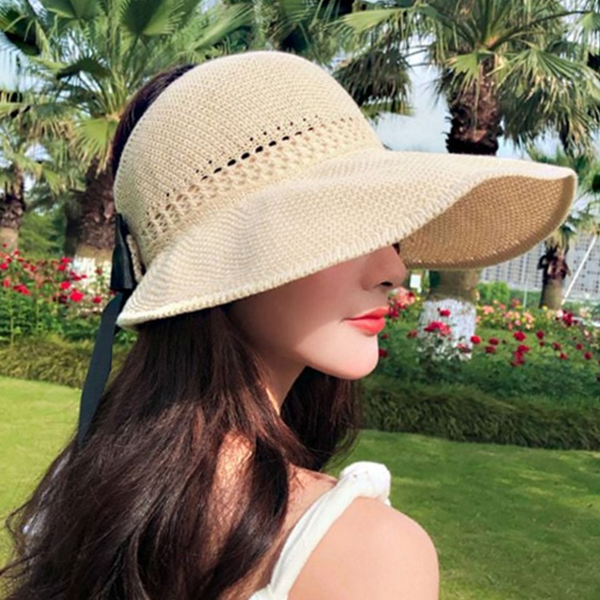 와이드챙 여성 썬 캡 모자 돌돌이 썬 캡 휴양지 바캉스 - 상품 이미지