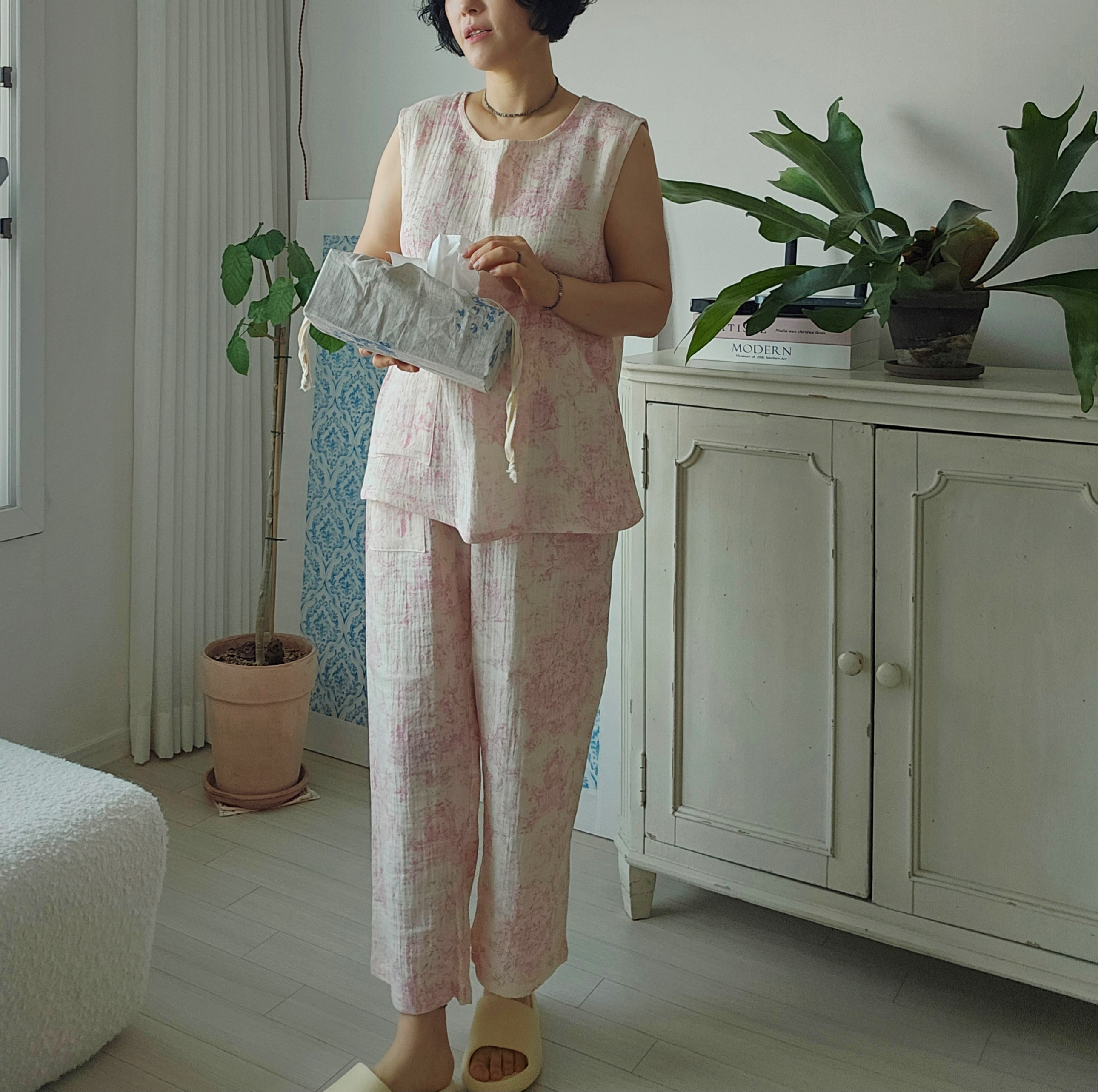 핑크 명화 여름거즈 홈웨어 세트