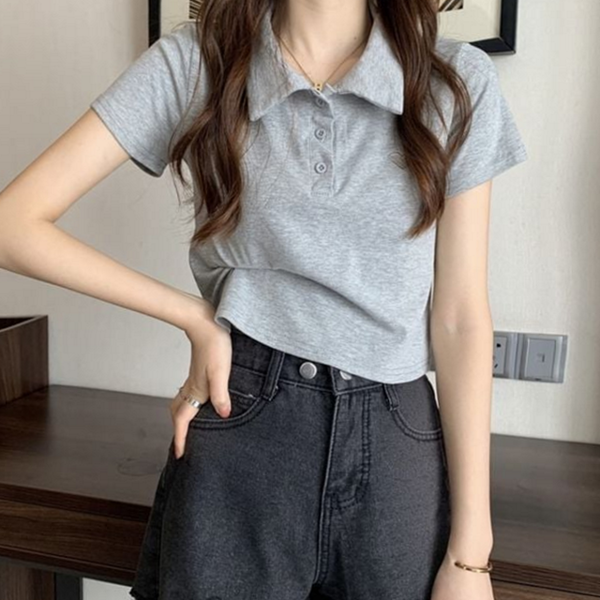 카라 여성 크롭 티 데일리 여성 반팔 티셔츠 여름 - 상품 이미지