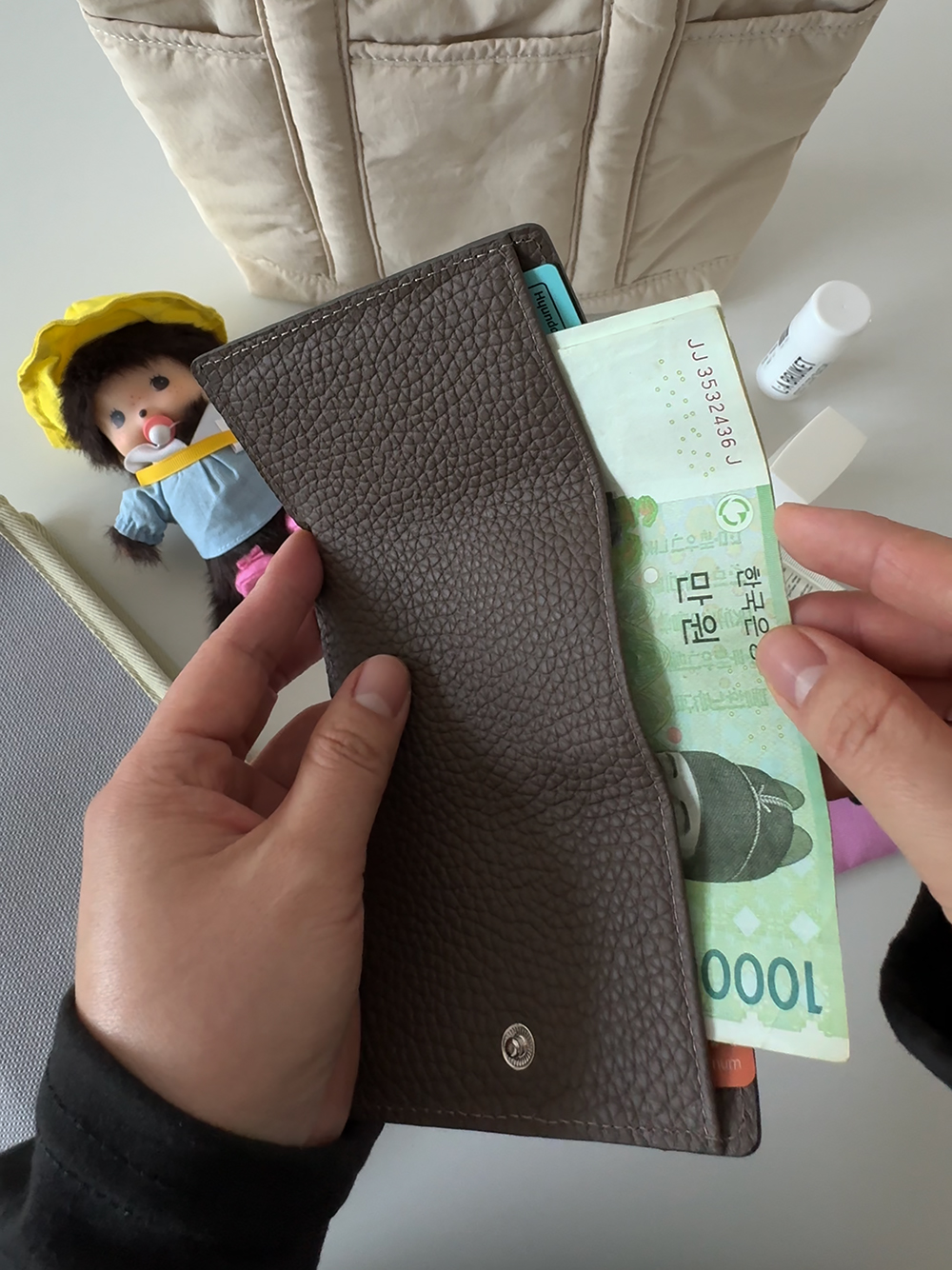 소가죽 미니지갑 현금 카드수납 반지갑 차롬 - 상세 이미지 3