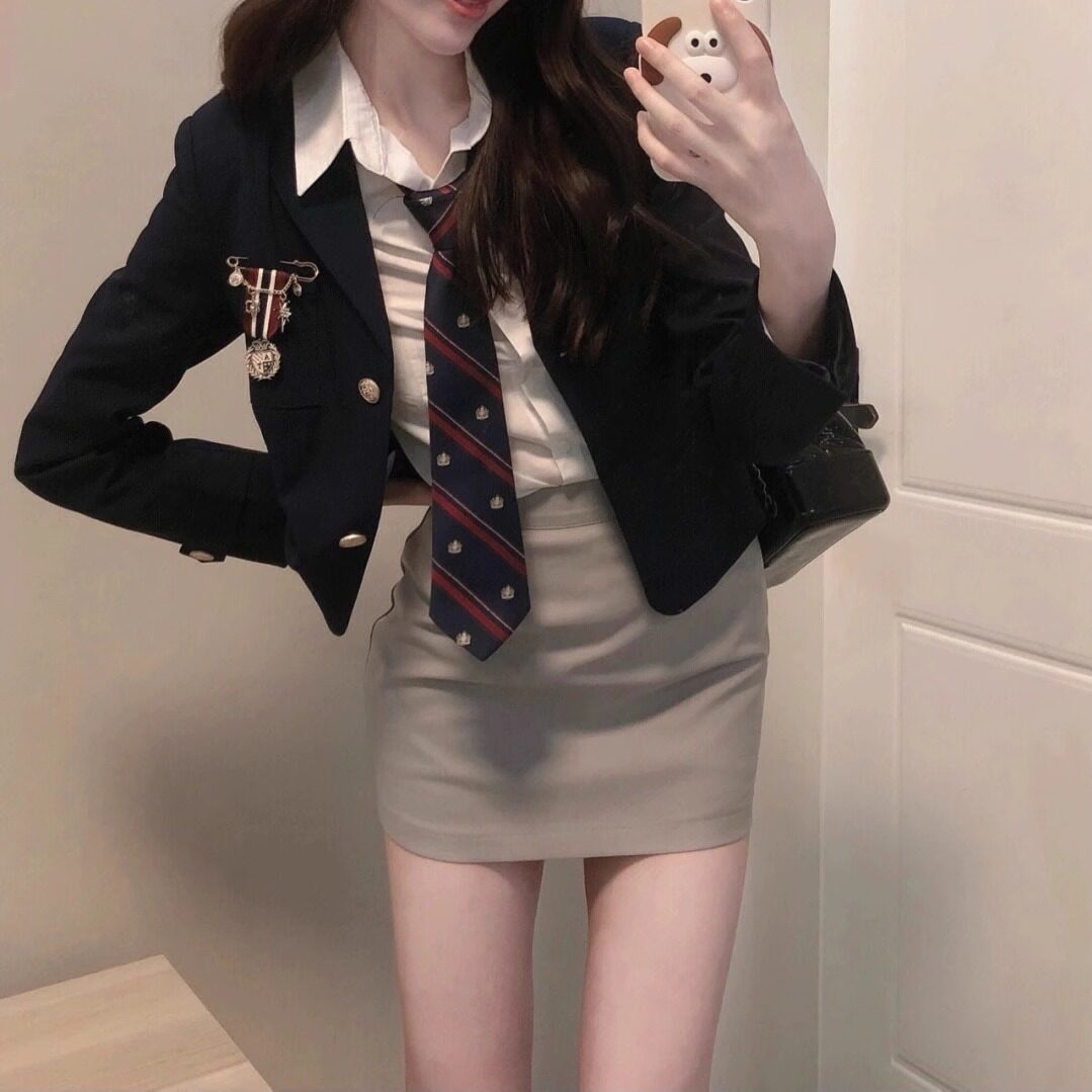 교복 마이 세트 스쿨룩 영국 치마 놀이공원 하이틴 자켓 프레피룩 학생패션 코스프레 의상세트 - 상세 이미지 3