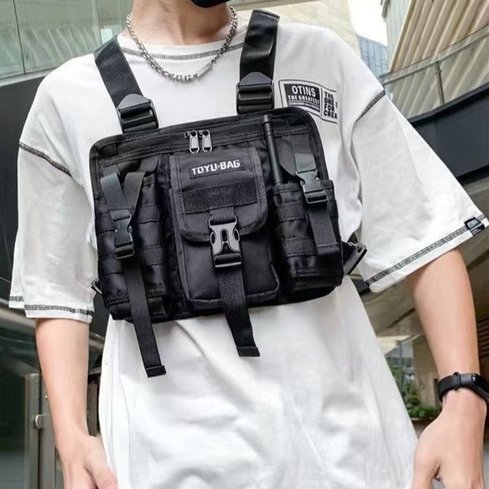 남성 여름 전술 경량 통기성 내구성 나일론 체스트리그 조끼 다용도 포켓 수납 조절 스트랩 - 상세 이미지 3
