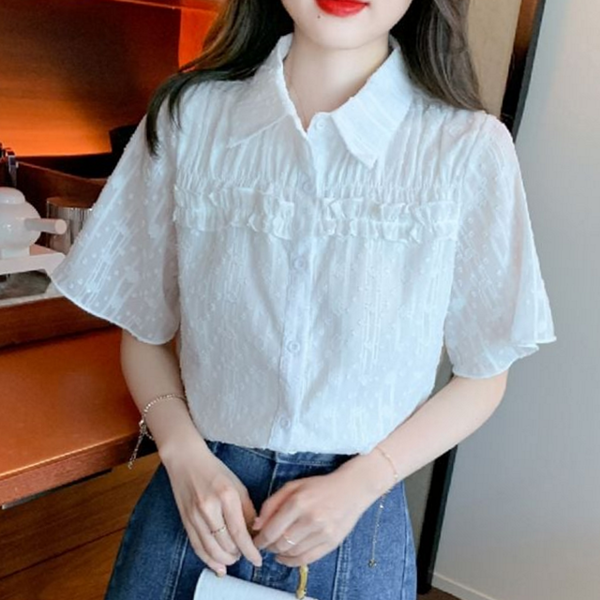 카라 여성 블라우스 프릴 여성 반팔 블라우스 데일리 여름 - 상품 이미지