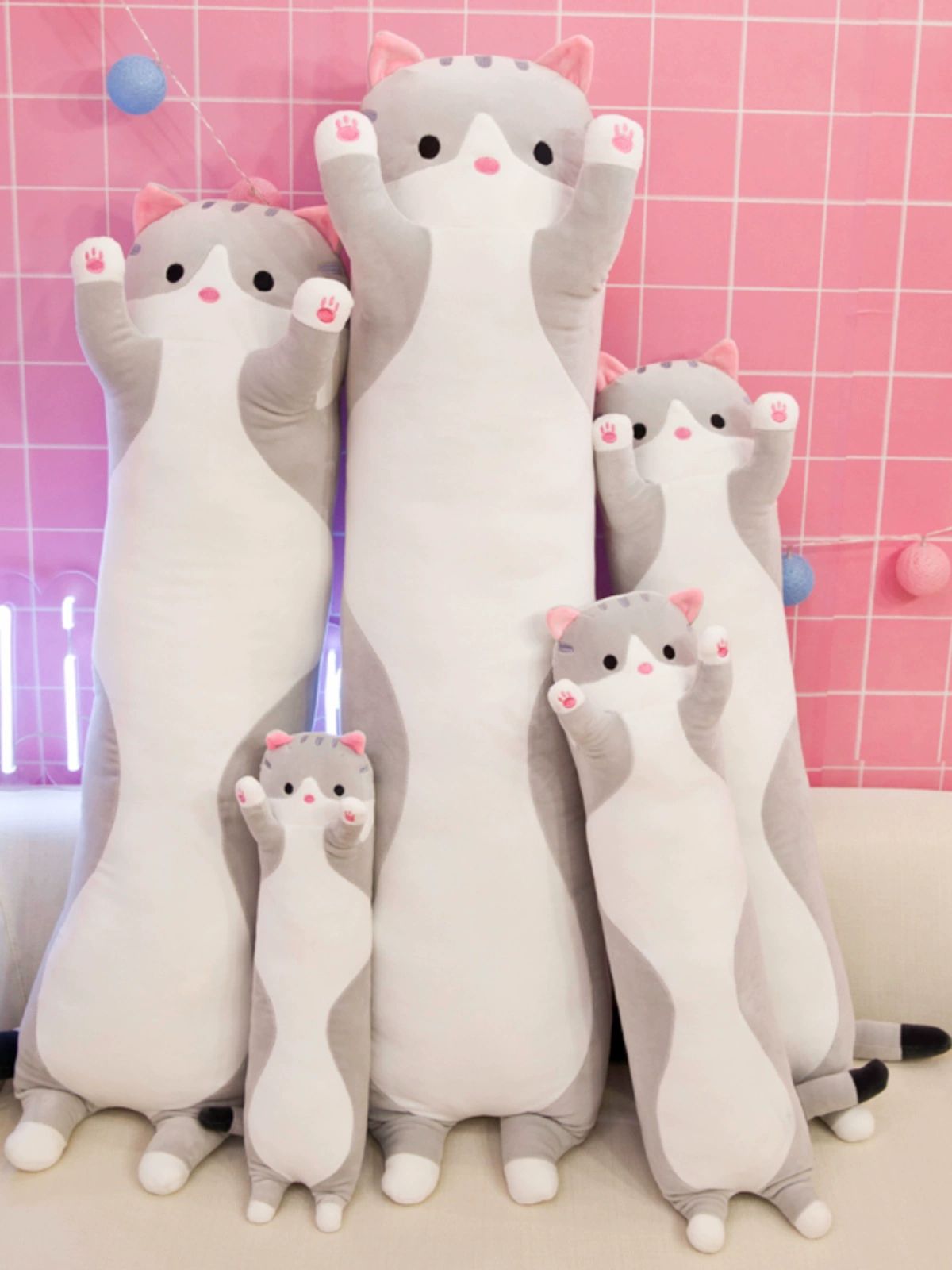 숙면 고양이 바디필로우 꿀잠 수면인형 애착인형 긴베개 그레이 110cm - 상품 이미지