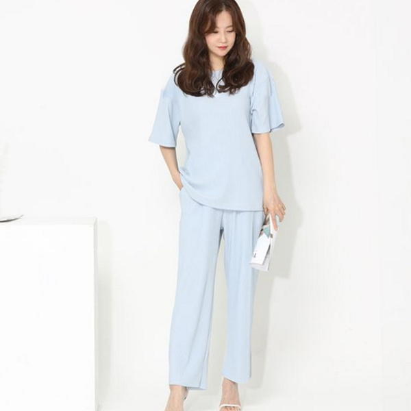 데일리 여성 상하의 캐주얼 여성 통바지 폴리세트 라운드 여름 - 상품 이미지