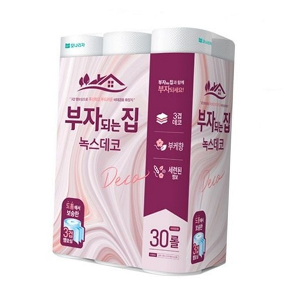 도톰한 화장실 두루마리휴지 비데용 비데 겸용 롤화장지 3겹 30롤 부케향 - 상품 이미지