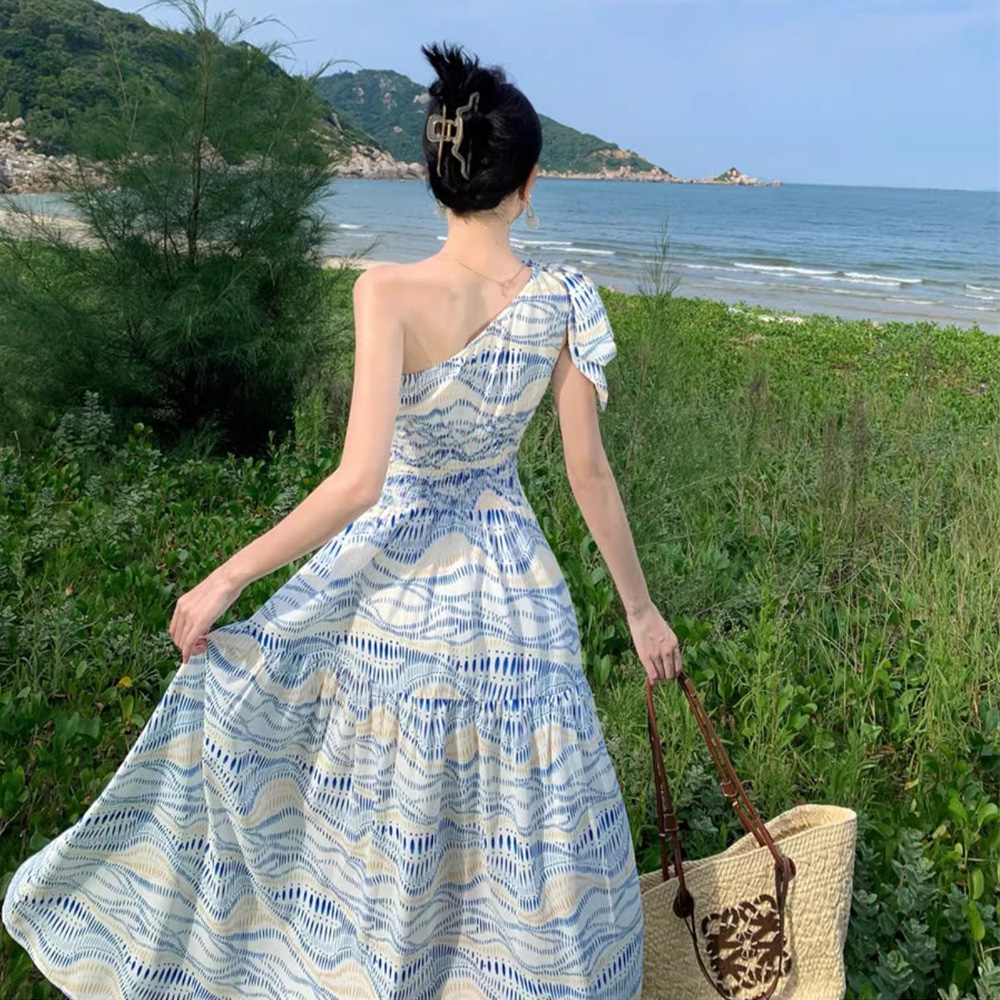 SD-260403 토텔라 언발 원숄더 스모크 원피스 - 상품 이미지