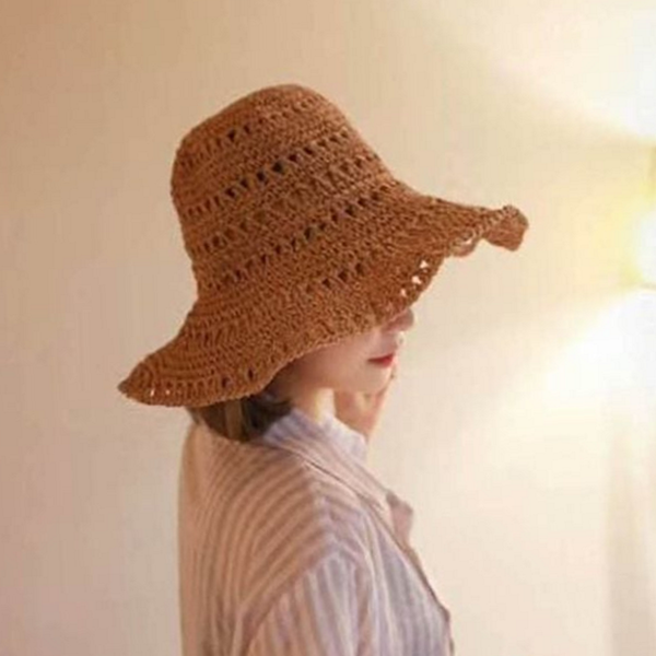 여름 여성 밀짚 모자 휴가비치 밀짚 모자 왕골 지사 - 상품 이미지