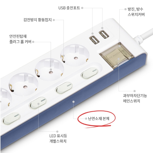 개별스위치멀티탭 5구 3M USB포트 과부하차단 국산멀티탭 - 상세 이미지 4