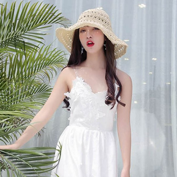 나들이 여성 밀짚 모자 휴양지 여성 왕골 모자 라피아 여름 - 상품 이미지