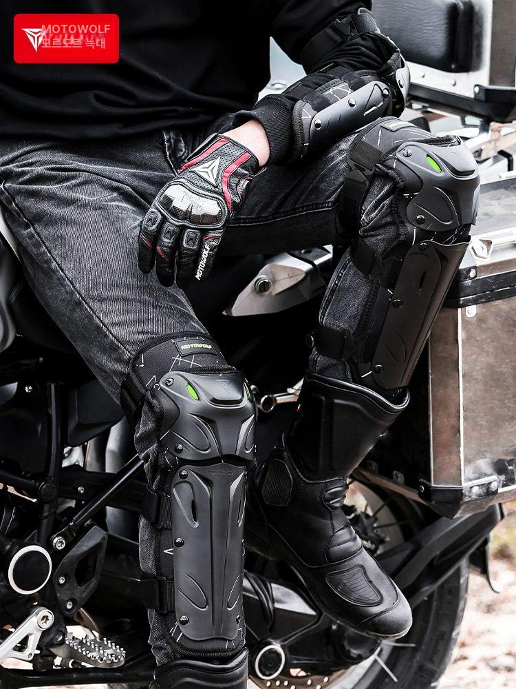모터사이클 사계절 무릎 팔꿈치 보호대 라이딩 방풍 다리 보호 블랙 무릎 프리사이즈 - 상세 이미지 2