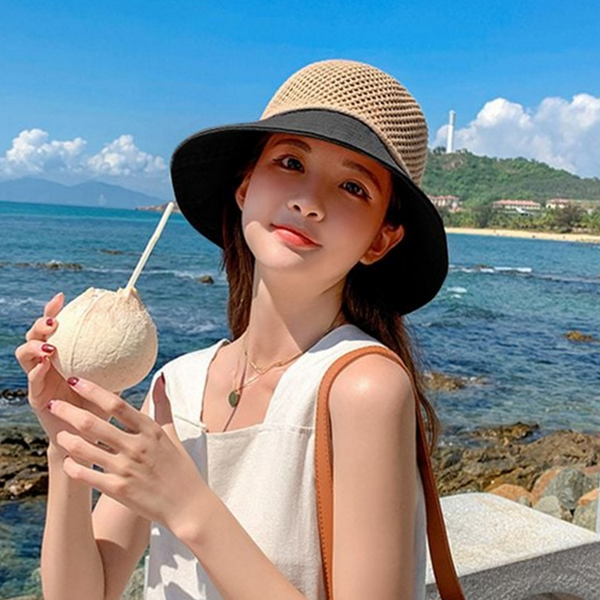 와이드햇 여성 라피아 햇 라탄 밀짚 모자 데일리 여름 비치 - 상품 이미지