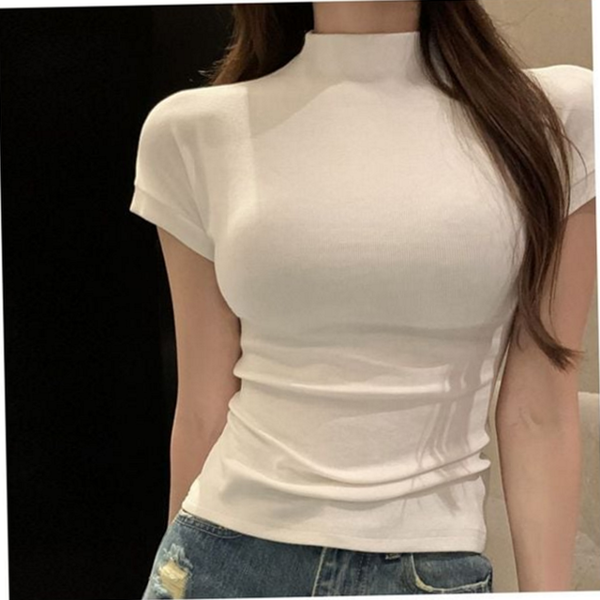 데일리 여성 반폴라 폴라티 티셔츠 캐주얼 캡 소매 티셔츠 스판 - 상품 이미지