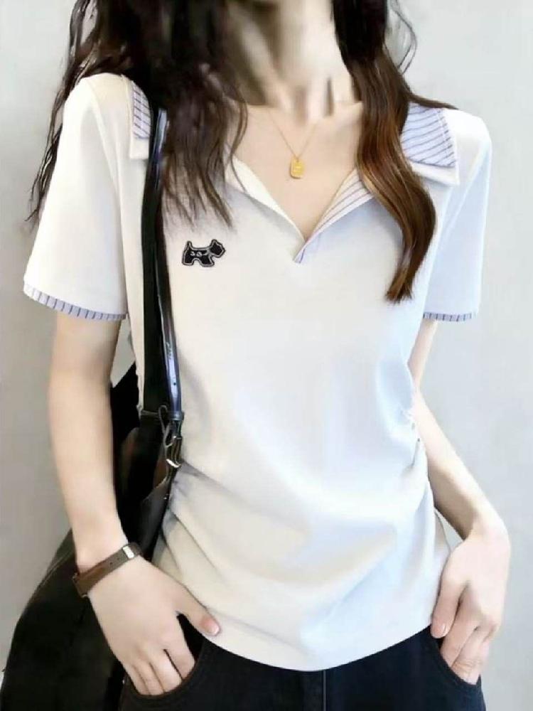 반팔 여성 티셔츠 폴로 골프 캐주얼 카라티 여름 우먼스 데일리 - 상세 이미지 5