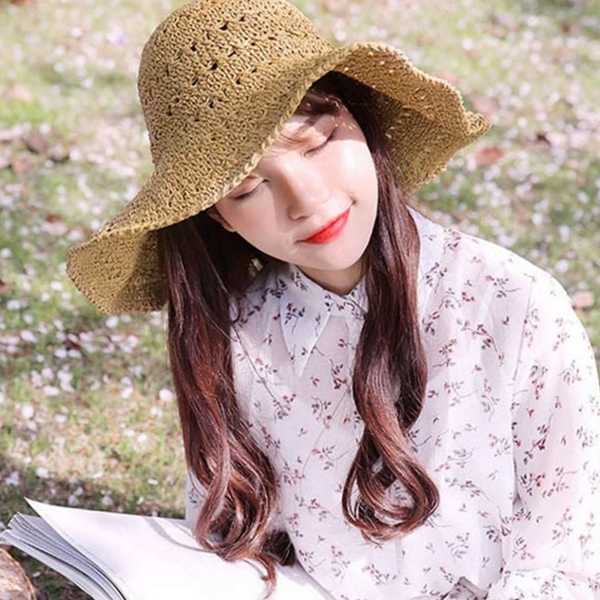플로피 여성 밀짚 모자 비치 여름 라피아 햇 바캉스 휴가 - 상품 이미지