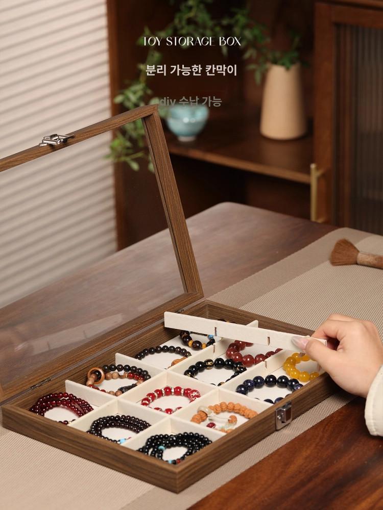 고급 우드 보관함 쥬얼리 옥판 팔찌 보석함 수납 정리함 그레이 10칸 수납함 (손목 베개 포함) - 상세 이미지 4