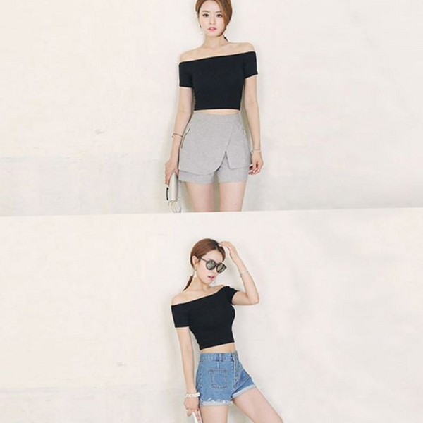 베이직 여성 오프숄더 티 크롭 여성 반팔 티 데일리 여름 - 상품 이미지