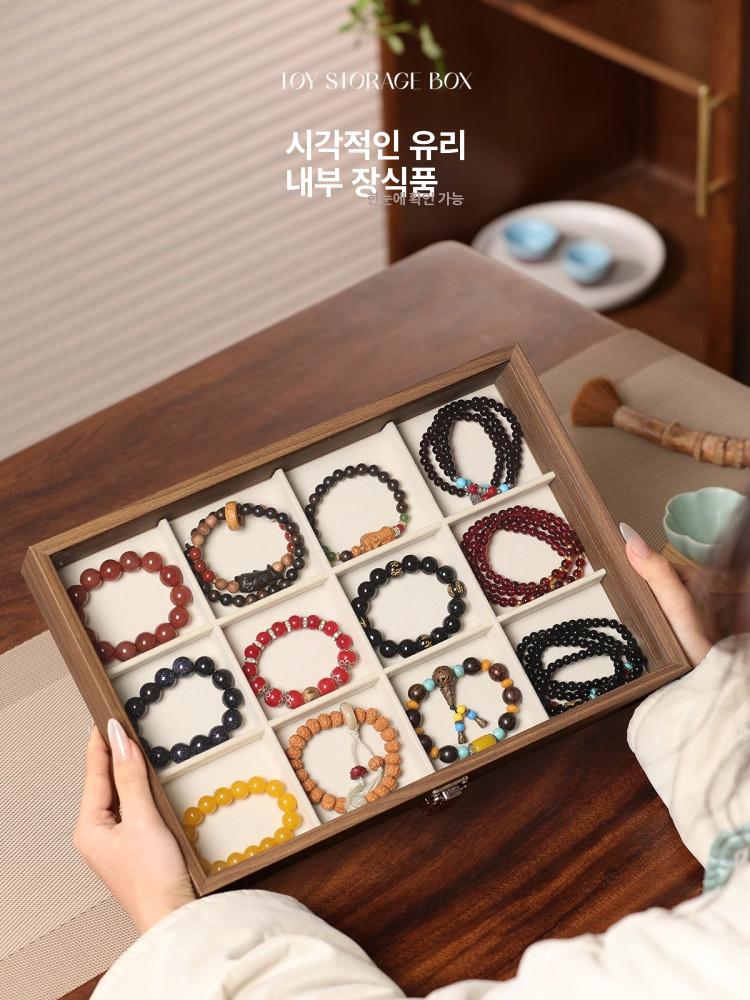 고급 우드 보관함 쥬얼리 옥판 팔찌 보석함 수납 정리함 그레이 10칸 수납함 (손목 베개 포함) - 상세 이미지 3