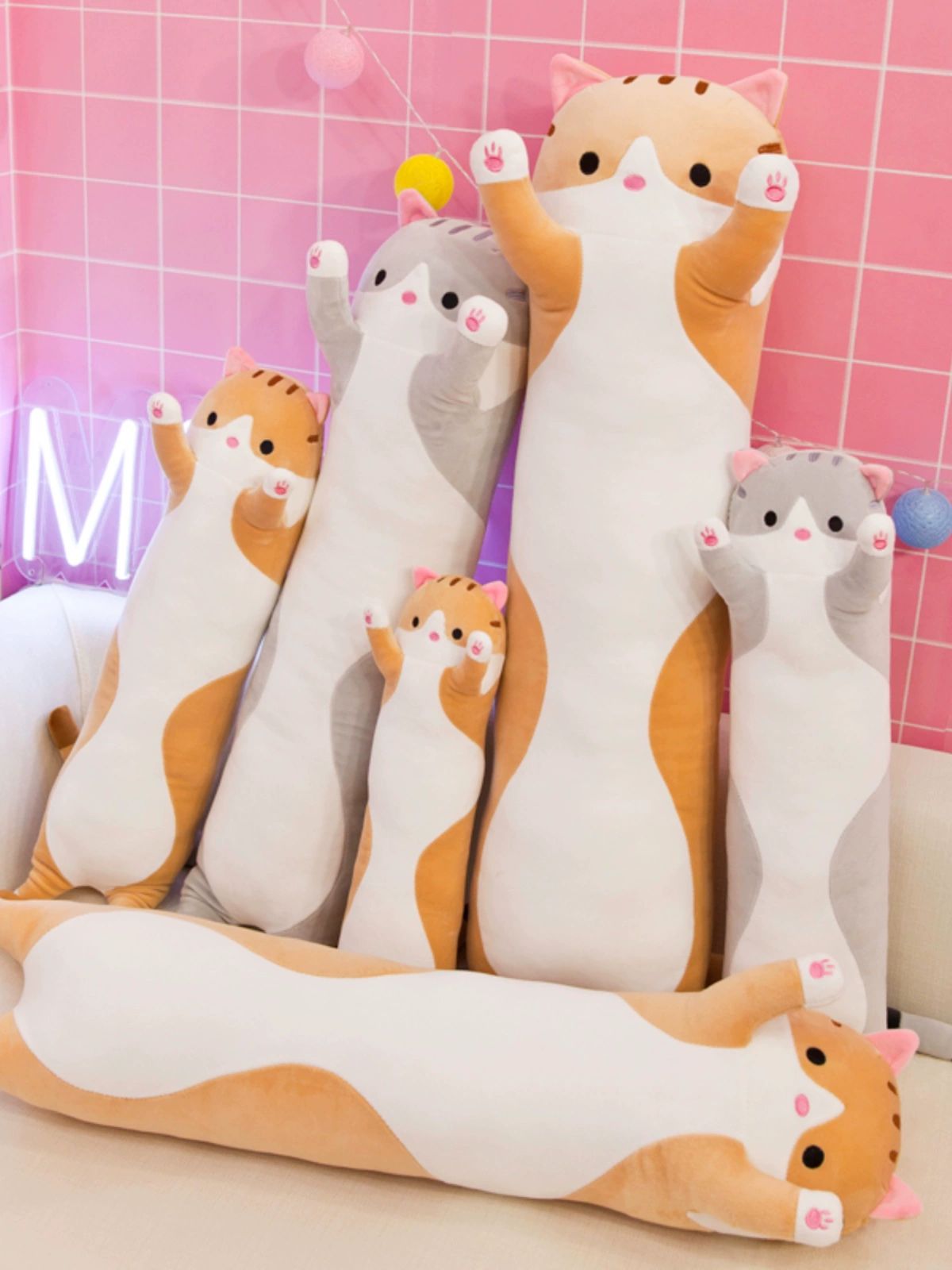 숙면 고양이 바디필로우 꿀잠 수면인형 애착인형 긴베개 그레이 110cm - 상세 이미지 2
