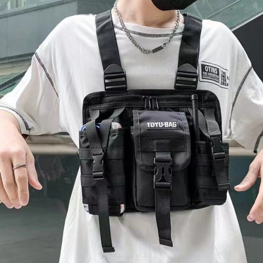 남성 여름 전술 경량 통기성 내구성 나일론 체스트리그 조끼 다용도 포켓 수납 조절 스트랩 - 상세 이미지 5