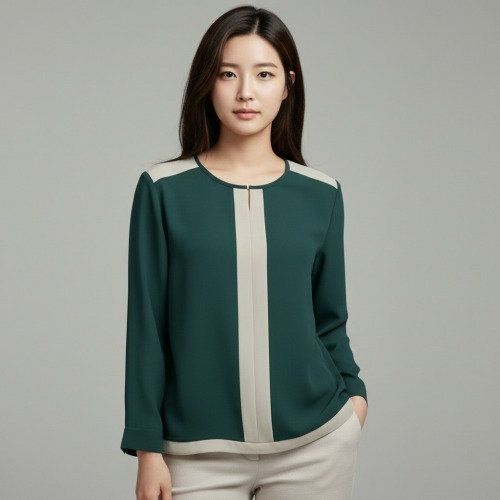 엄마옷 조이마담 T51852 스트링 배색 블라우스 중년여성의류 - 상품 이미지