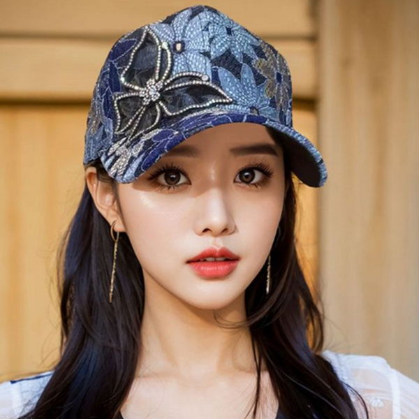 레이스 여성 야구 모자 메쉬 볼캡 모자 큐빅 나비 - 상품 이미지