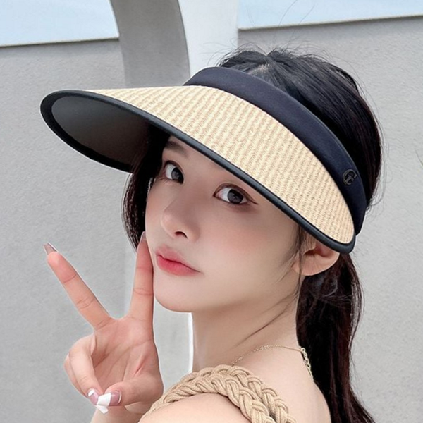 와이드 여성 라탄 썬 캡 휴대용 여성 여름 썬 캡 - 상품 이미지