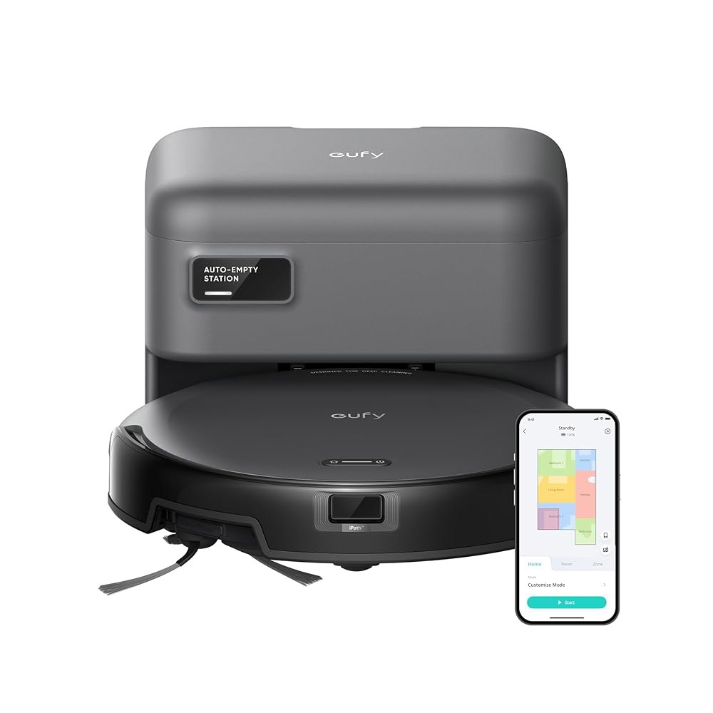 eufy C10 로봇 진공 셀프 비우기, 8주간 핸즈프리, LiDAR 내비게이션을 통한 고급 스마트 매핑, 2.85인치 슬림 디자인, 강력한 흡입력, 반려동물 털을 위한 가장자리 - 상품 이미지
