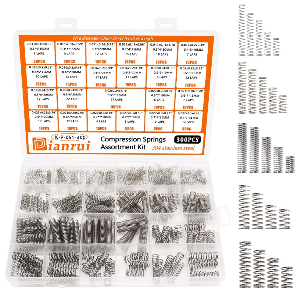 디안루이 300PCS 압축 스프링 모음 키트 23가지 크기 DIY 수리 프로젝트용 소형 304 스테인리스 스틸 기계식 미니 300 - 상품 이미지