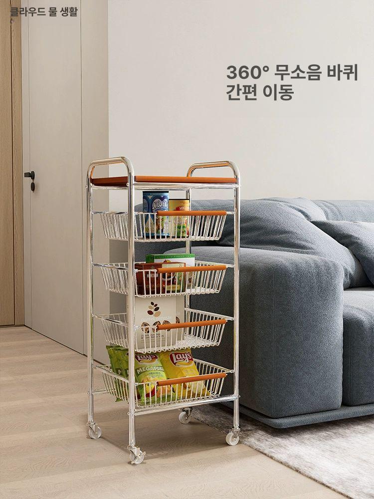 이동식 우드 트롤리 주방 수납장 틈새 5단 스텐레스 빈티지 소형 틈새형 - 상세 이미지 4