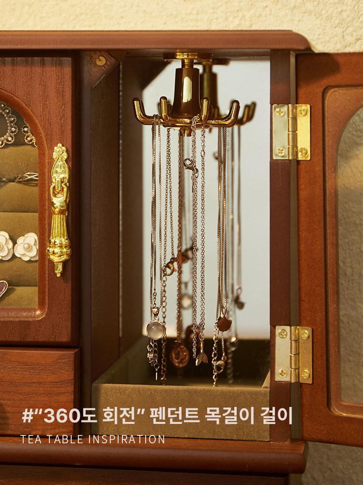 원목악세사리보관함 보석함 귀걸이 반지 정리함 고급 엔틱 유리문 다단 서랍형 목걸이 팔찌 듀얼 블랙월넛 그레이그린 - 상세 이미지 5
