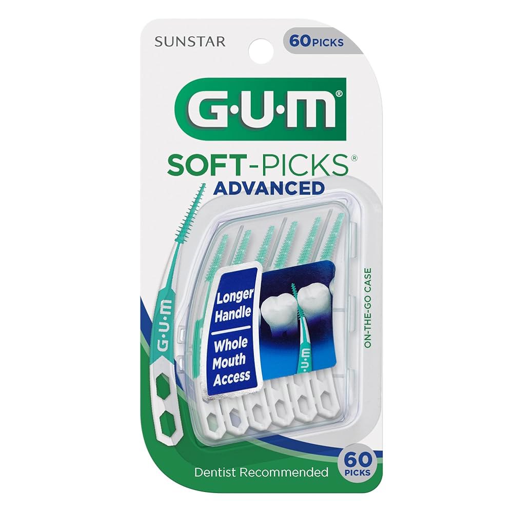 GUM 소프트픽 고급, 치아 청소 및 잇몸 을 위한 치과용 픽, 편리한 휴대용 케이스가 포함된 일회용 치간 브러시, 치과 의사 추천 60 카운트(3팩) 총 180개 - 상세 이미지 2