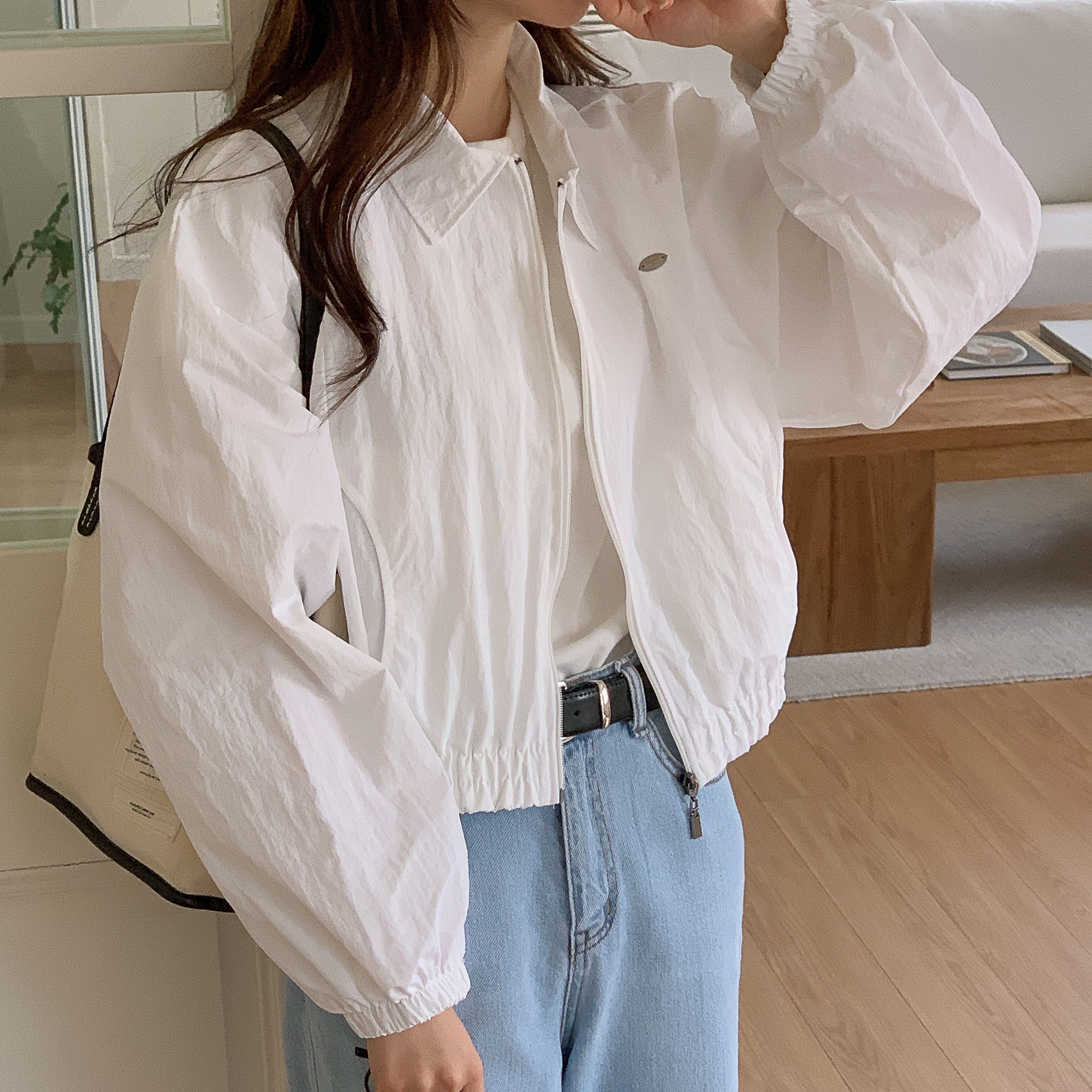 여성 나일론 카라 바람막이 데일리 러닝 루즈핏 크롭 윈드브레이커 - 상세 이미지 2